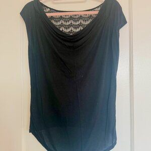 Black cowl neck top with open knit back